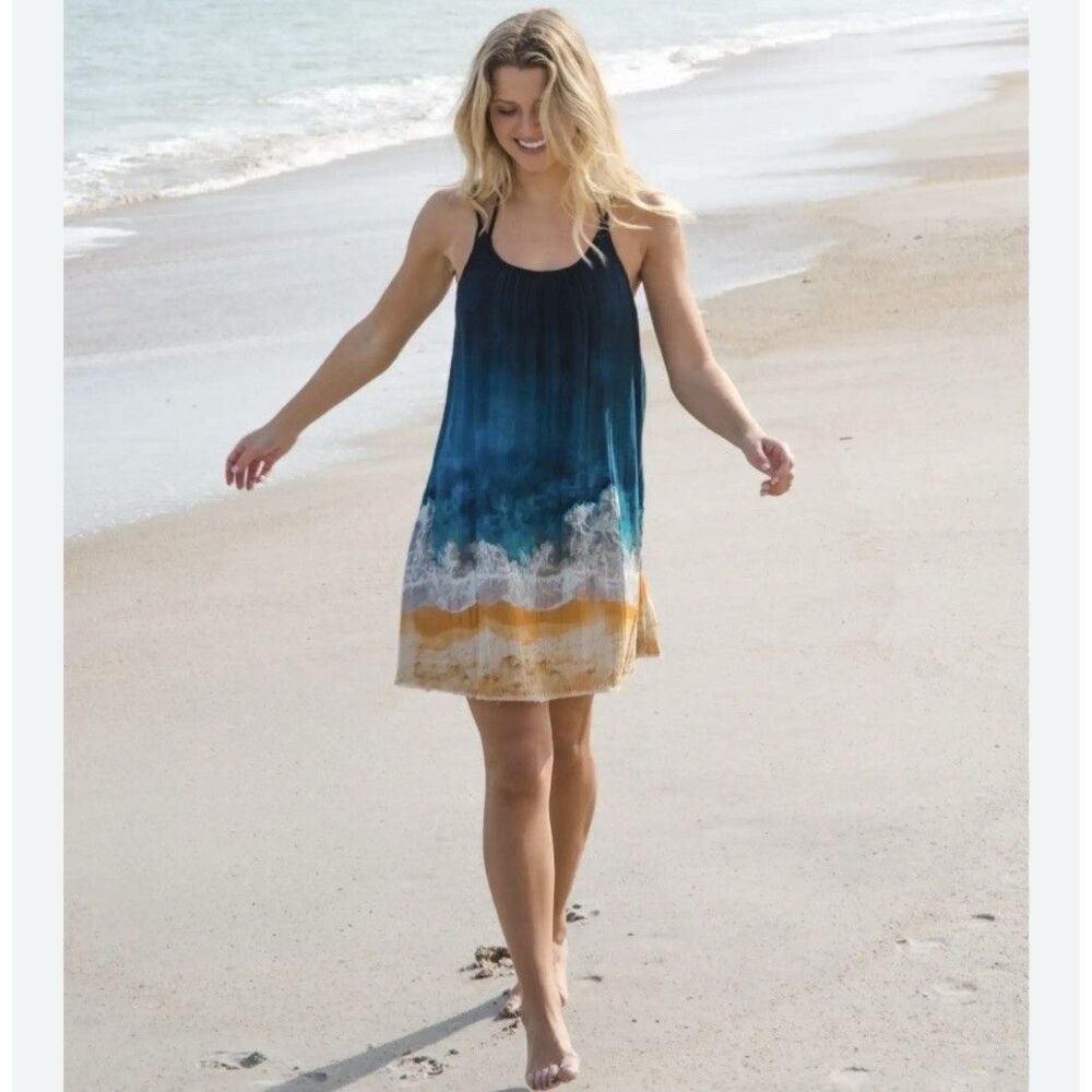 Natural Life Coco Cotton Gauze Tank Mini Dress Navy Beach Size M